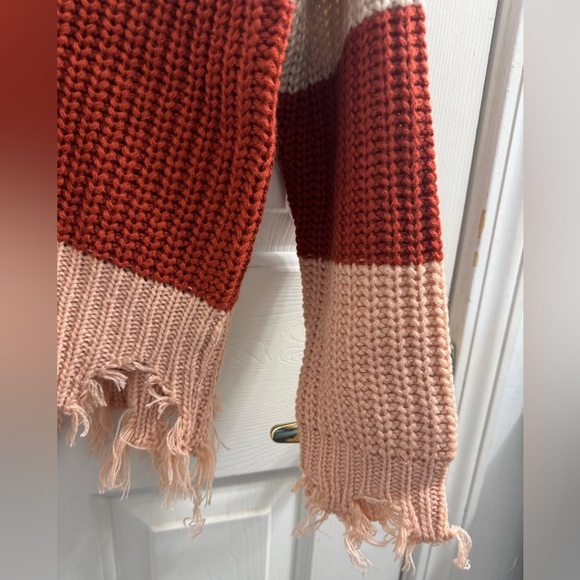 Love Tree Women's Color Block Sweater - Red, Cream, Pink - Picture 3 of 10